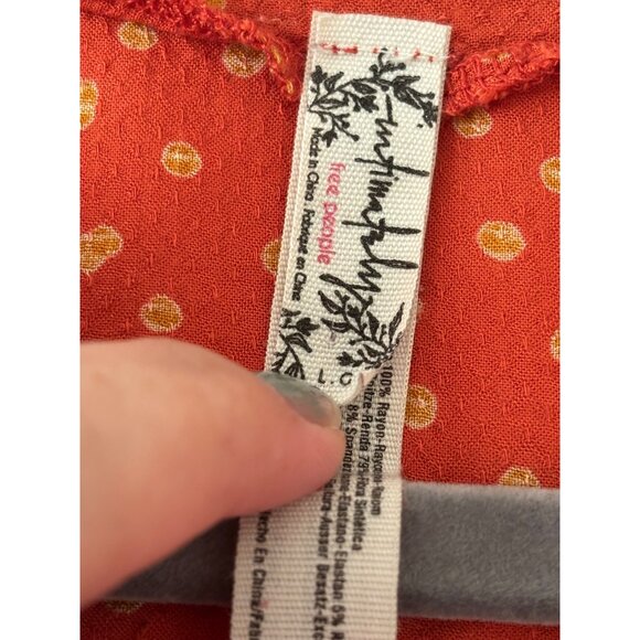 Free People Orange Red Polka Dot Wrap Bodysuit Bell Sleeve Chic Statement Piece - Picture 6 of 9